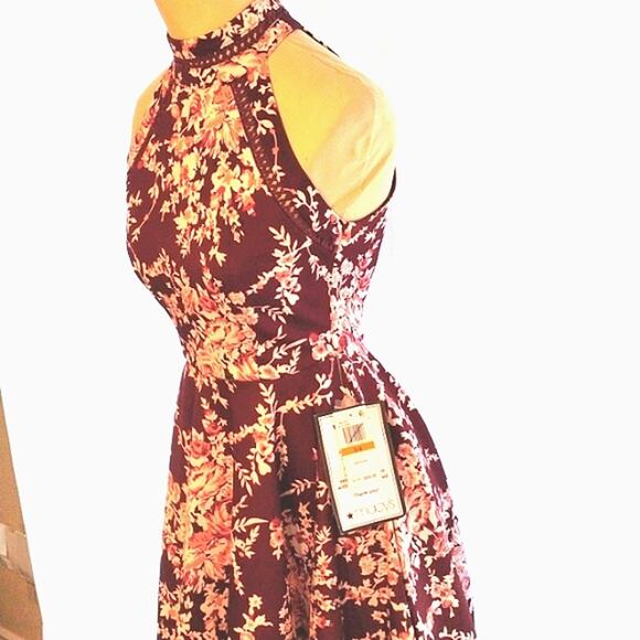 B. Darlin Floral Fit & Flare Mini Dress Sz 3 /4 Red Sleeveless Prom Wedding Glam - Picture 4 of 14